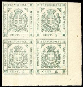 1859 - 5 cent. verde (12), blocco di ... 