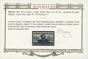 1952 - 60 lire Verdi, denti. 14 x ... 