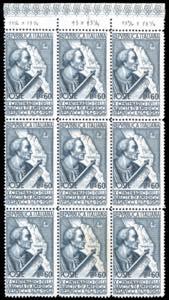 1954 - 60 lire Vespucci, blocco di nove ... 