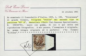 1955 - 100 lire Turrita, dent. 13 ... 