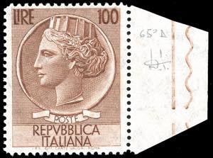 1955 - 100 lire Turrita, dent. 13 1/4 x 14, ... 
