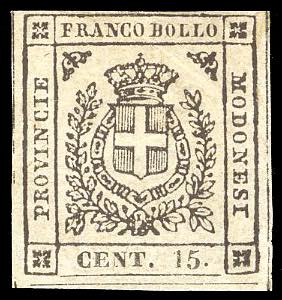 1859 - 15 cent. bruno (13), nuovo, gomma ... 