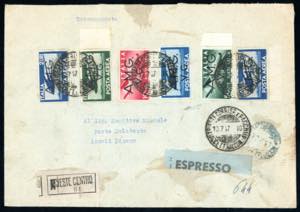 POSTA AEREA 1947 - 2 lire, due esemplari, 5 ... 