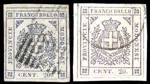 1859 - 20 cent. lilla grigio chiaro, due ... 