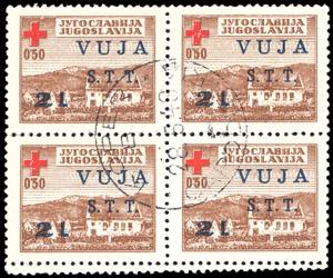 1948 - 2 lire su 0,50 d. Croce Rossa, blocco ... 
