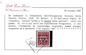 VENEZIA GIULIA 1918 - 90 h. lilla ... 