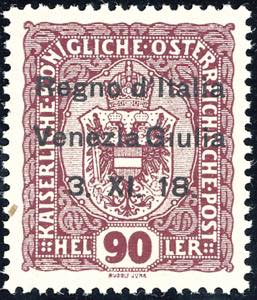 VENEZIA GIULIA 1918 - 90 h. lilla rosso, non ... 
