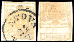 1851 - 5 cent. giallo ocra, stampa ... 