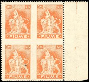 FIUME 1919 - 45 cent. Allegoria, carta C ... 