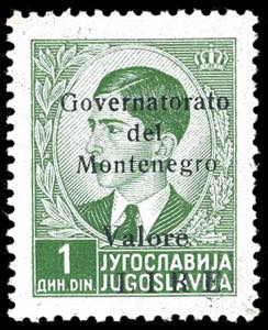 MONTENEGRO 1942 - 1 din. verde, soprastampa ... 