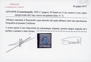 COSTANTINOPOLI 1908 - 20 pi. su 5 ... 