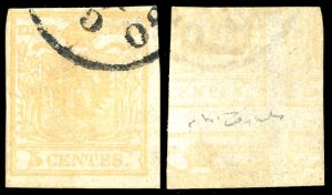 1851 - 5 cent. giallo ocra, stampa ... 