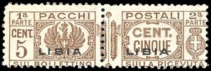 PACCHI POSTALI 1939 - 5 cent. bruno fasci al ... 