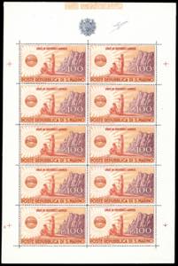 1946 - 1.000 lire UNRRA, minifoglio di 10 ... 