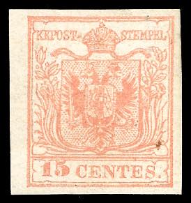 1854 - 15 cent. rosso vermiglio chiaro, ... 