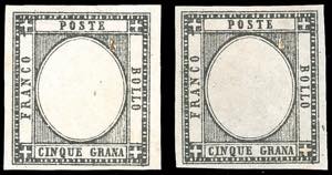 1861 - 5 grana, prova di stampa in nero, ... 