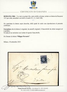 ROMANIA 1866 - 5 p. nero su grigio ... 