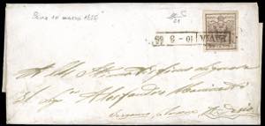 1855 - 30 cent. bruno, carta a macchina ... 