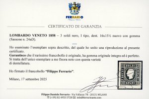 1858 - 3 soldi nero, I tipo, dent. ... 