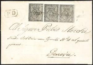 1856 - 10 cent. bianco (2), striscia ... 