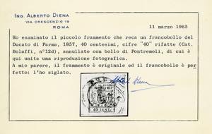 1857 - 40 cent. azzurro, cifre del ... 