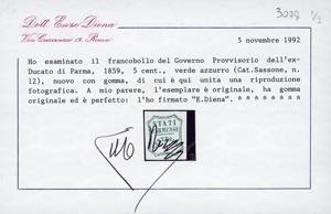 1859 - 5 cent. verde azzurro, I ... 