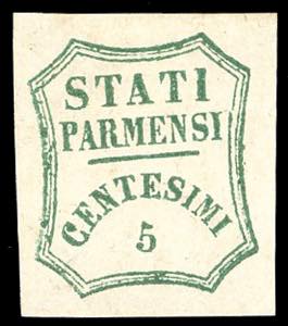 1859 - 5 cent. verde azzurro, I composizione ... 