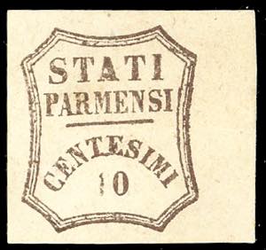 1859 - 10 cent. bruno (14), bordo di foglio, ... 