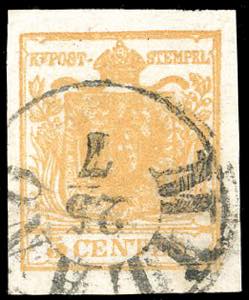 1850 - 5 cent. giallo arancio (1g), perfetto ... 