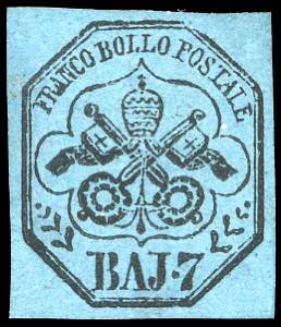 1852 - 7 baj azzurro (8), nuovo senza gomma, ... 