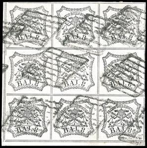 1852 - 8 baj bianco (9), blocco di nove ... 