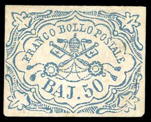 1852 - 50 baj azzurro (10), nuovo, ... 