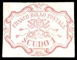 1852 - 1 scudo rosa carminio (11), nuovo ... 