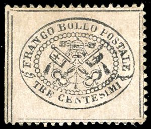 1868 - 3 cent. grigio rosa (23), margine di ... 