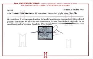 1868 - 3 cent. grigio (24), usato, ... 