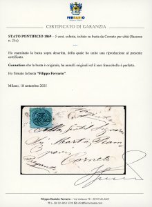 1868 - 5 cent. celeste (25c), ... 