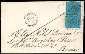 1869 - 5 cent. azzurro scuro (25d), coppia ... 