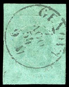 1853 - 5 cent. verde (4), ampio margine di ... 