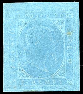 1853 - 20 cent. azzurro (5), gomma ... 