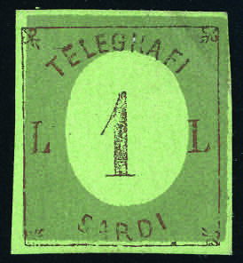 1858 - 1 lira saggio di francobollo per ... 