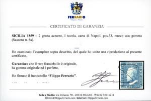 1859 - 2 grana azzurro, I tavola, ... 