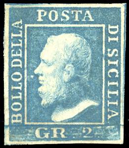 1859 - 2 grana azzurro, I tavola, carta di ... 