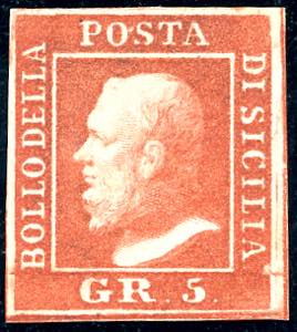 1859 - 5 grana vermiglio vivo, II tavola ... 