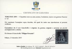 1851 - 1 quattrino nero su azzurro ... 