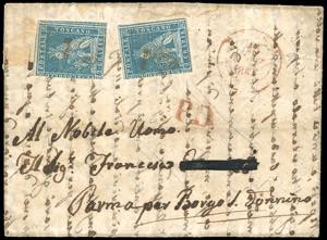 1854 - 2 crazie azzurro chiaro su grigio ... 