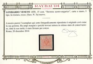 1850 - 15 cent. rosso, I tipo, ... 