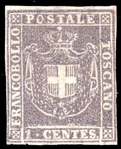 1860 - 1 cent. violetto bruno (17), nuovo, ... 