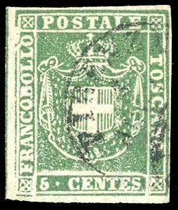 1860 - 5 cent. verde, linea di riquadro ... 