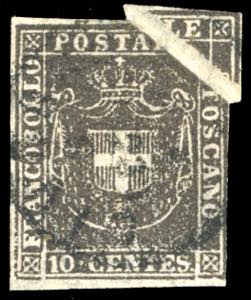 1860 - 10 cent. bruno nero (19a), evidente ... 