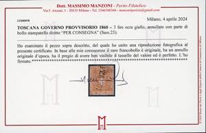 1860 - 3 lire ocra giallo (23), ... 
